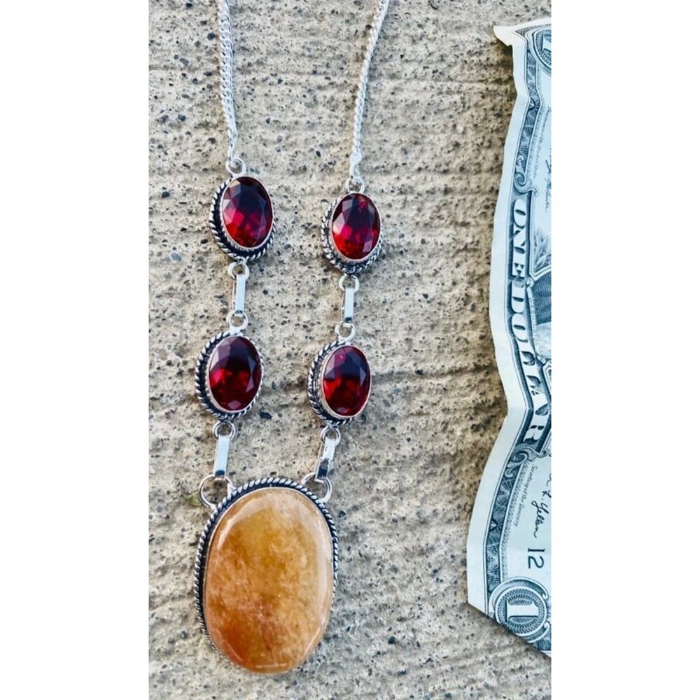 Natural Garnet Stone Necklace Boho Vintage Style Crystal Jewelry
